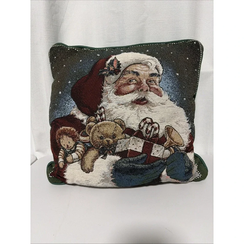 Vintage Santa Claus Christmas Decor Throw Pillow 14in Square Multicolor Tapestry